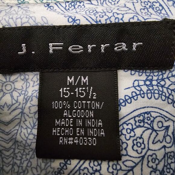 Men's J. Ferrar Floral Paisley Print Long Sleeve Button Down Dress Shirt Size M - Picture 8 of 9